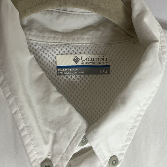 Columbia Button Down Shirt Men L Large White PFG Bahama Omni Shade Lined Fishing - Picture 4 of 9